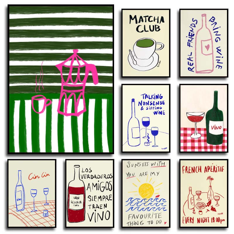 Draw Coffee And Tea - Colorful Drawings Abstract Art Food Posters