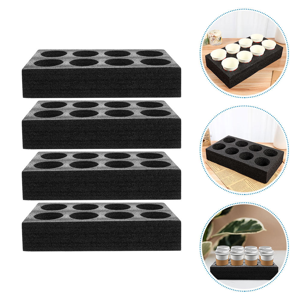 Coffee Tea Cups - 4Pcs 8-Hole Beverage Cup Tray Premium