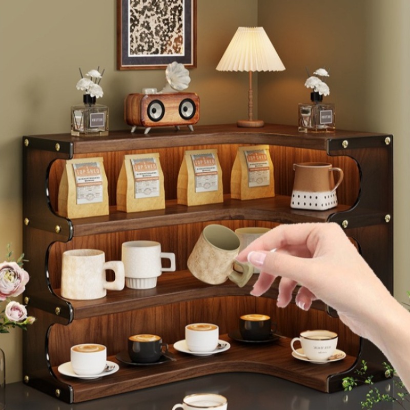 Coffee Tea Cups - Wooden Cup Holders Desktop Cups Storage