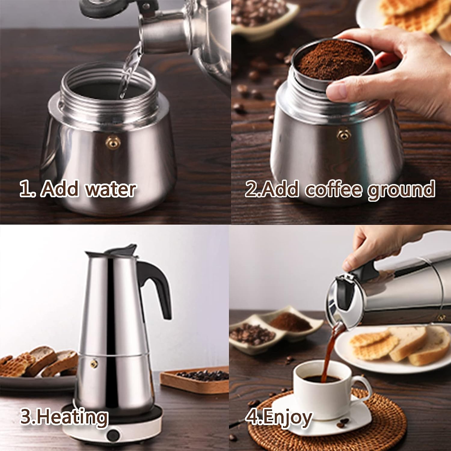 4/6/9 Cups Moka Pot Caffe Mach - Coffee Tea Espresso review and price